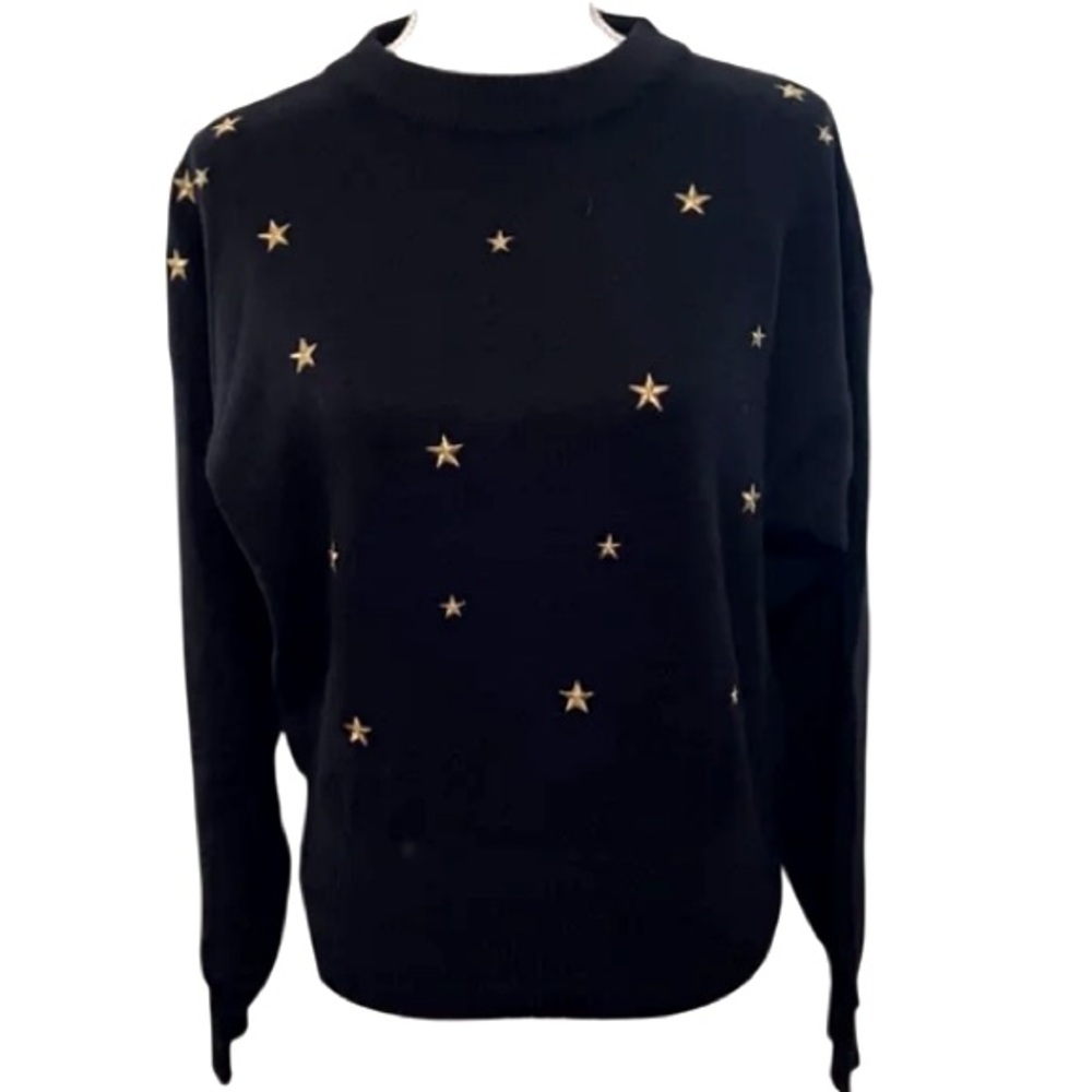 Meister Vintage Black Wool Sweater with Gold Stars